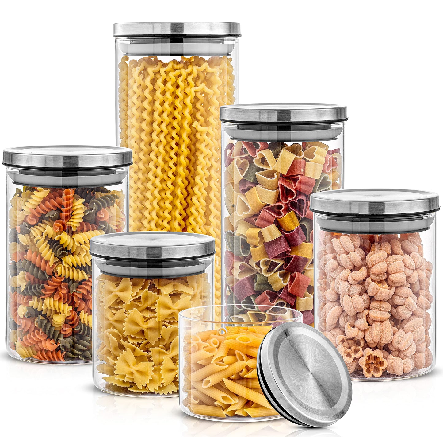 JoyJolt Kitchen Canister Set Glass Jars with Lids 6pc