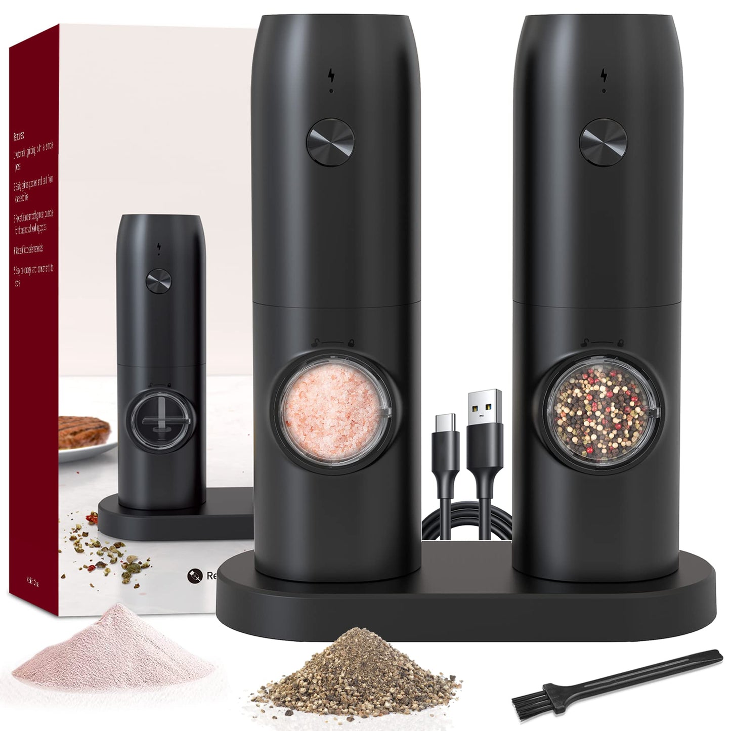 Electric Salt and Pepper Grinder USB Rechargeable 2 pc