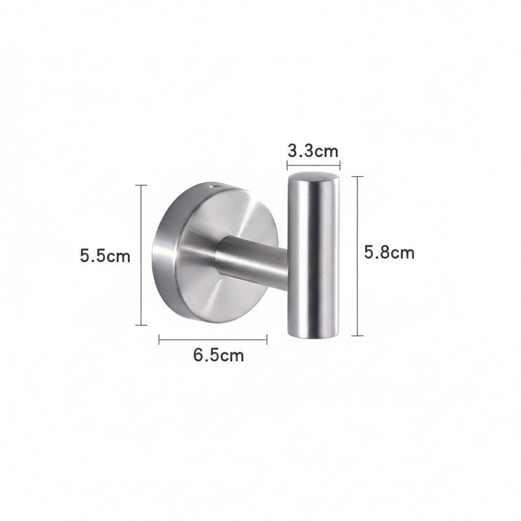 Stainless steel hook with dimensions labeled on a white background