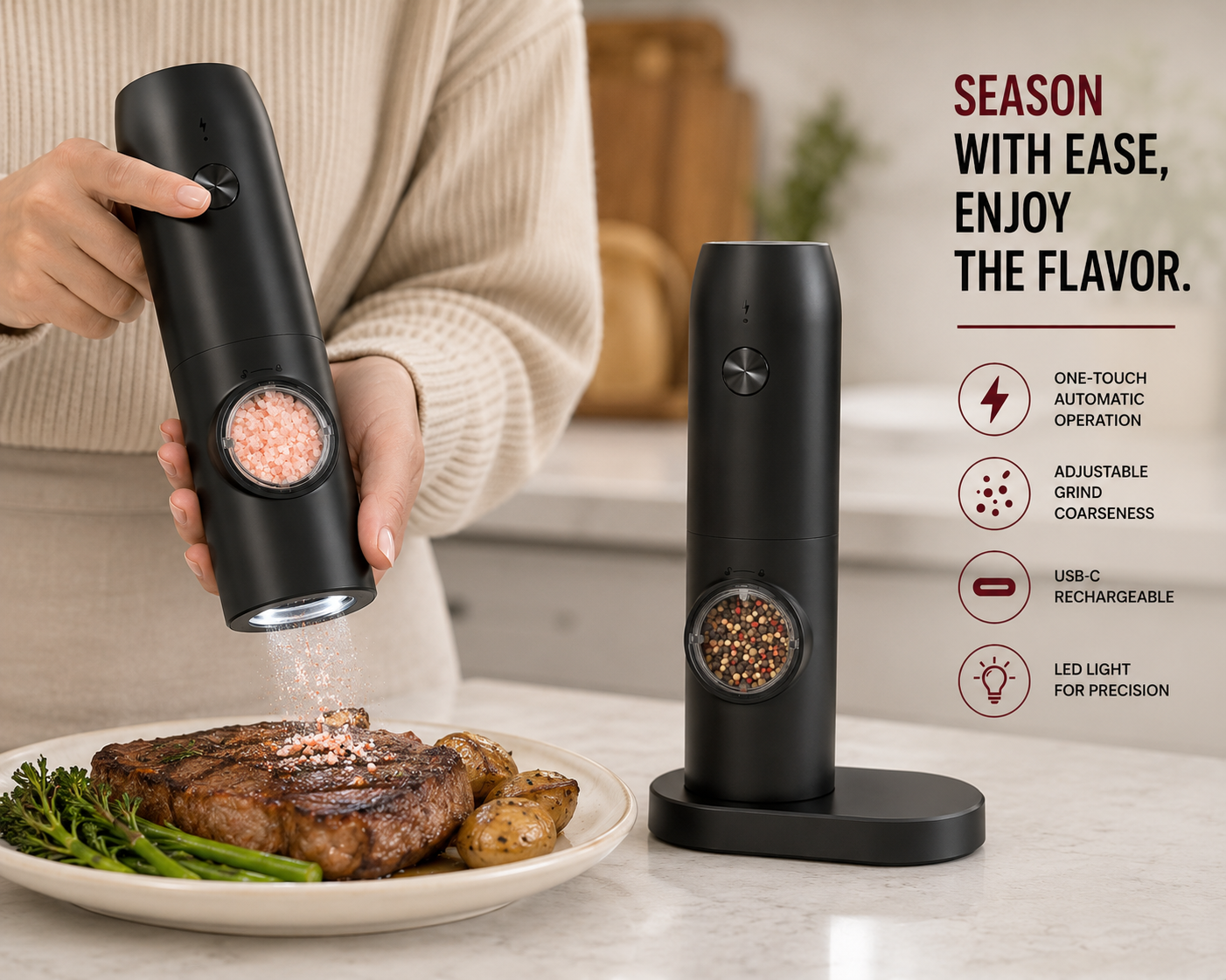 Electric Salt and Pepper Grinder USB Rechargeable 2 pc