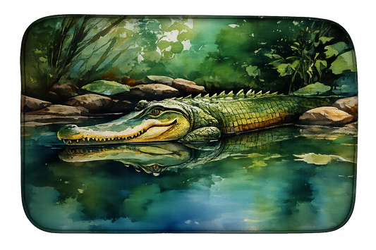 Alligator Watercolor Dish Drying Mat | Absorbent Kitchen Counter Drying Pad 14" x 22"